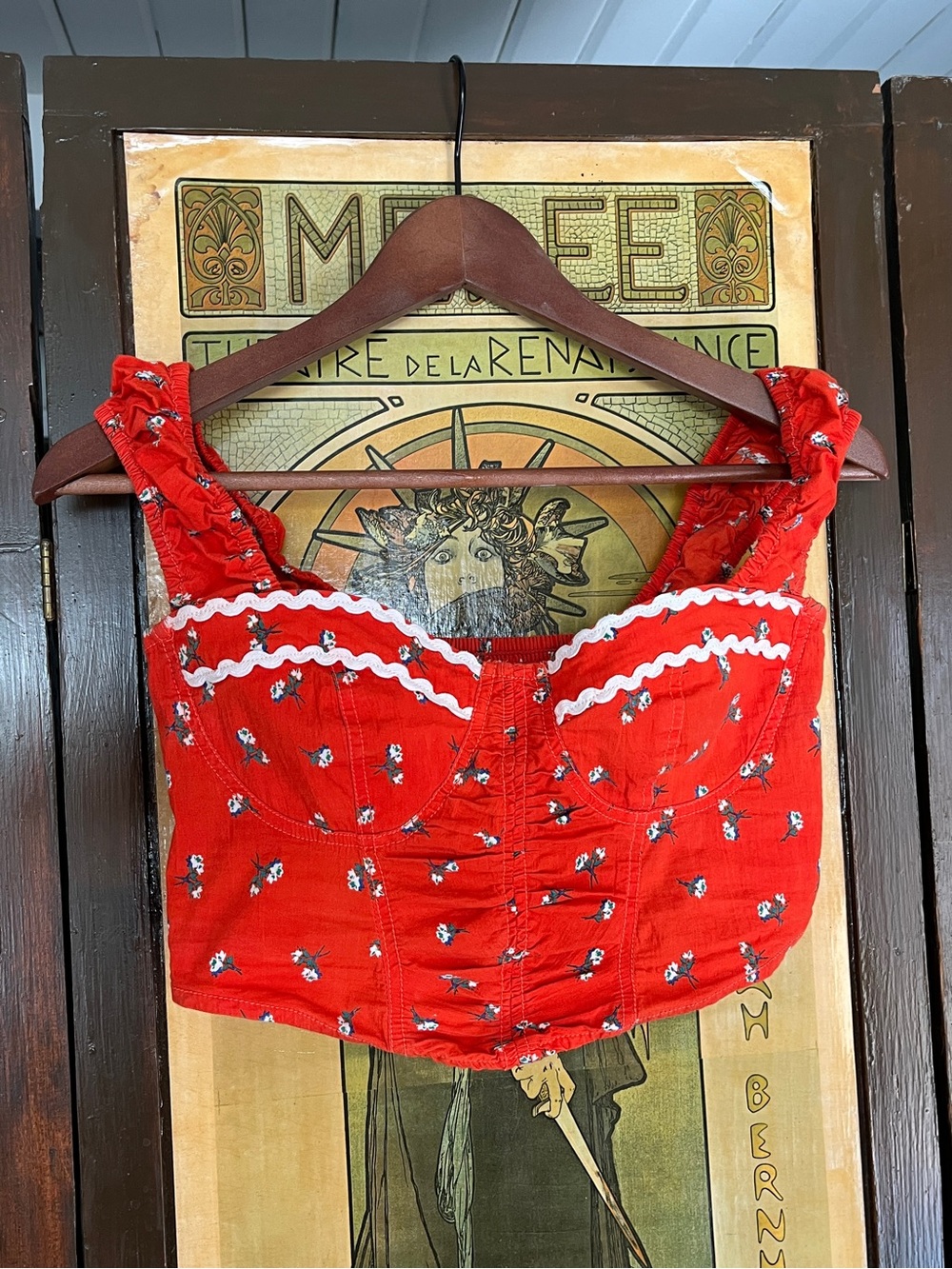 Urban Outfitters Red Floral Rickrack Corset Crop Top - Med